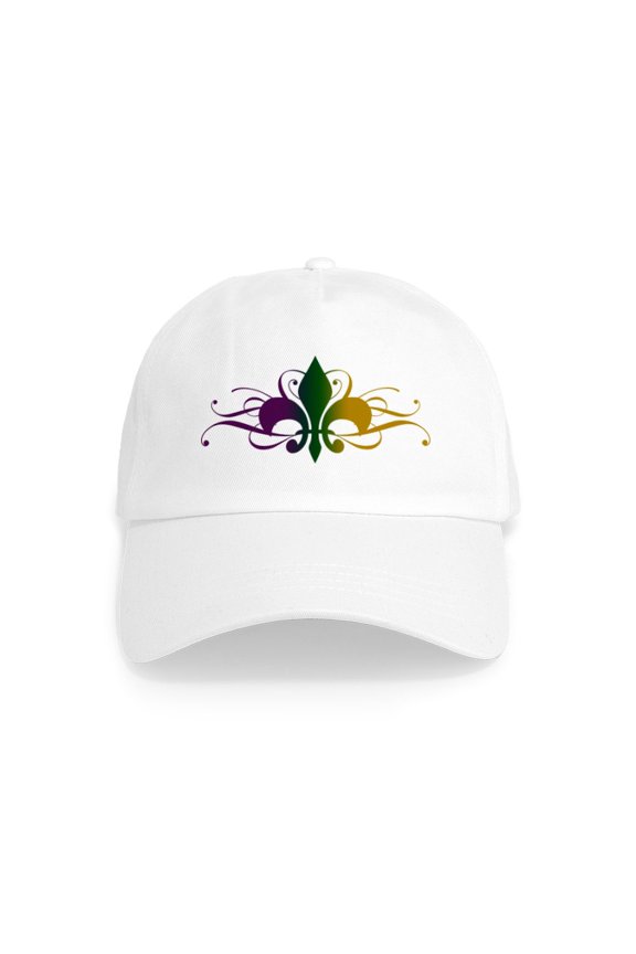 - Purple Green Yellow Swirl Fleur De Lis Cap - Adjustable 100% Brushed Unisex Casual Cotton Baseball Cap, Beige, 1