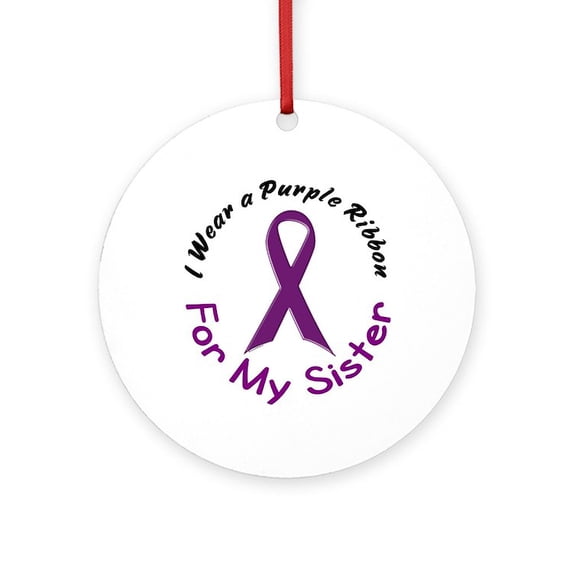 CafePress - Purple Ribbon For My Sister 4 - Round Wood Ornament 4"