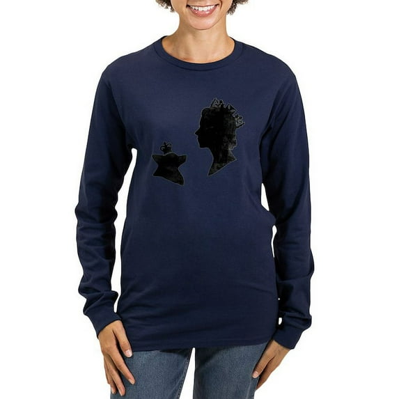 CafePress - Queen And Corgi Women's Long Sleeve Dark T Shirt - Women's Long Sleeve Graphic Tee Casual Fit