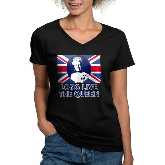 CafePress - Queen Elizabeth II: L Women's V Neck Dark T Shirt - Women's V-Neck Dark T-Shirt