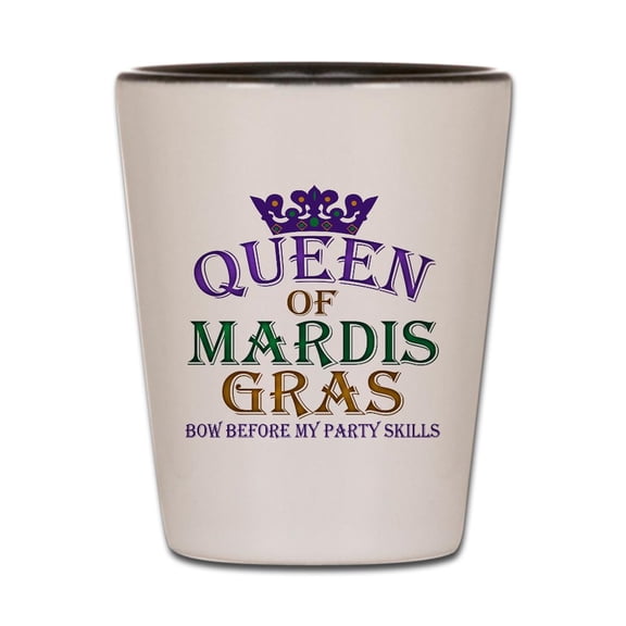 CafePress - Queen Of Mardis Gras - White/Black Shot Glass, Unique and Funny Shot Glass