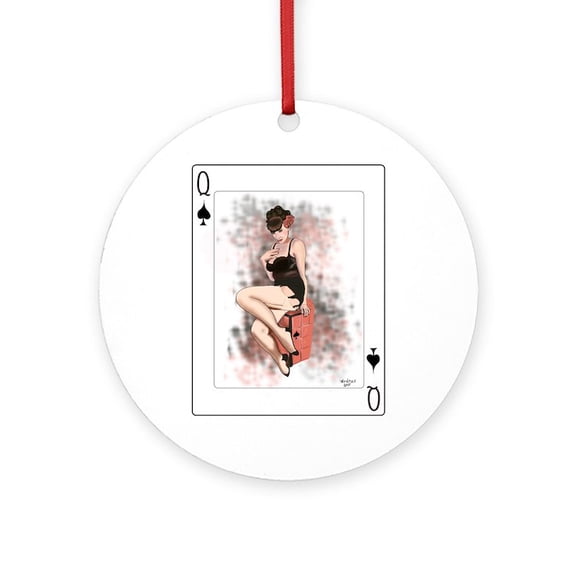 CafePress - Queen Of Spades Pin Up -  Round Wood Ornament 4"