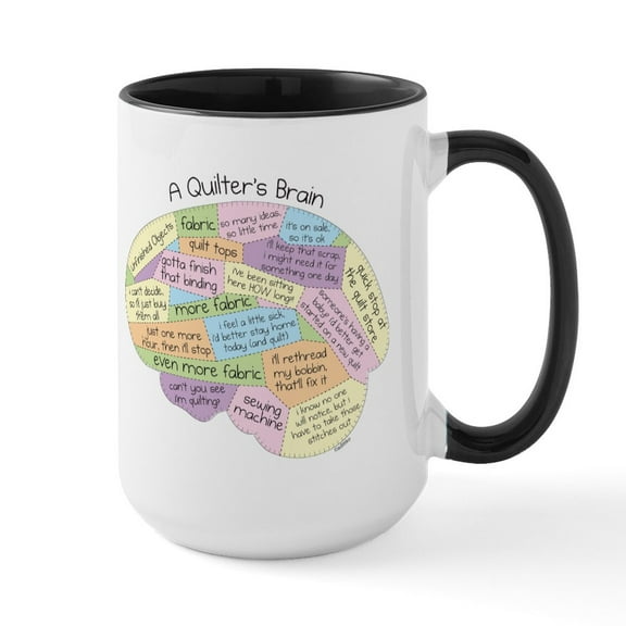 CafePress - Quilter's Brain Large Mug - 15 oz Ceramic Large White Novelty Mug