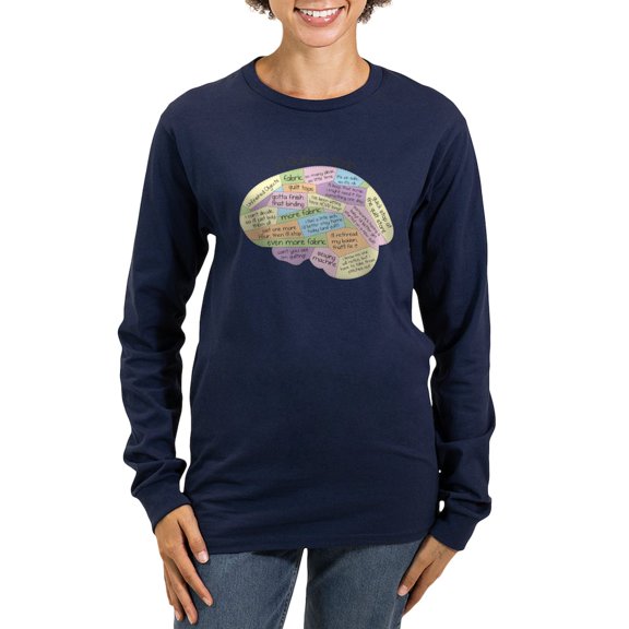 CafePress - Quilter's Brain Long Sleeve T Shirt - Women's Long Sleeve Graphic Tee Casual Fit