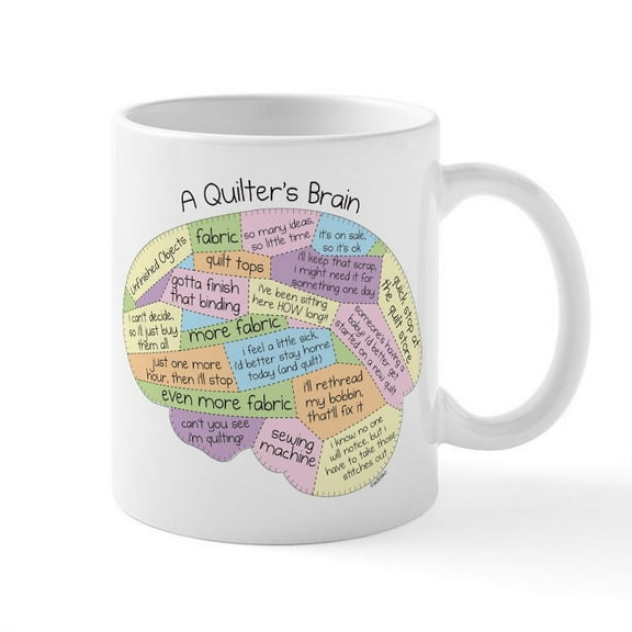 CafePress - Quilter's Brain Mug - 11 oz Ceramic Mug - Novelty Coffee Tea Cup
