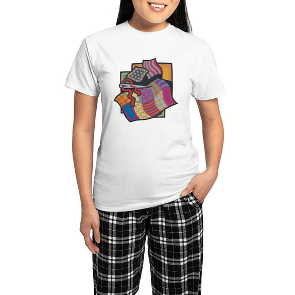 CafePress - Quilting Women's Light Pajamas - Women's Short Sleeve Print T-Shirt and Pants Light Cotton Pajama Set