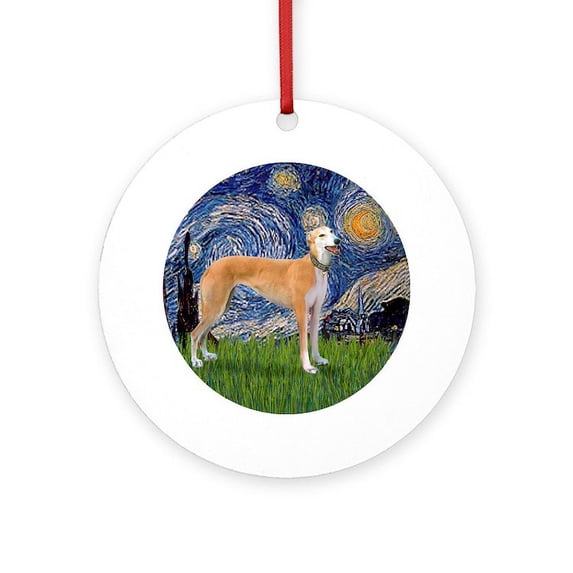 CafePress - R Starry Greyhound (M Stand)) BIG - Round Wood Ornament 4"