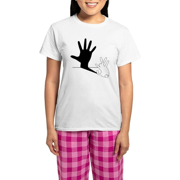 CafePress - Rabbit Hand Shadow Women's Light Pajamas - Women's Short Sleeve Print T-Shirt and Pants Light Cotton Pajama Set