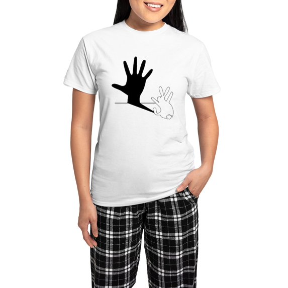 CafePress - Rabbit Hand Shadow Women's Light Pajamas - Women's Short Sleeve Print T-Shirt and Pants Light Cotton Pajama Set