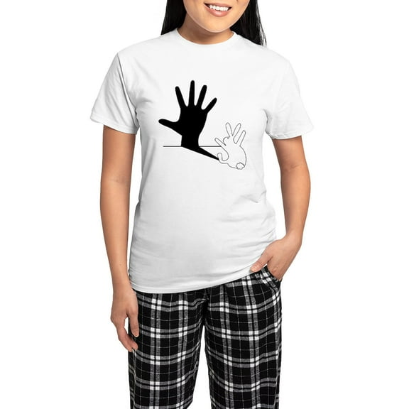 CafePress - Rabbit Hand Shadow Women's Light Pajamas - Women's Short Sleeve Print T-Shirt and Pants Light Cotton Pajama Set
