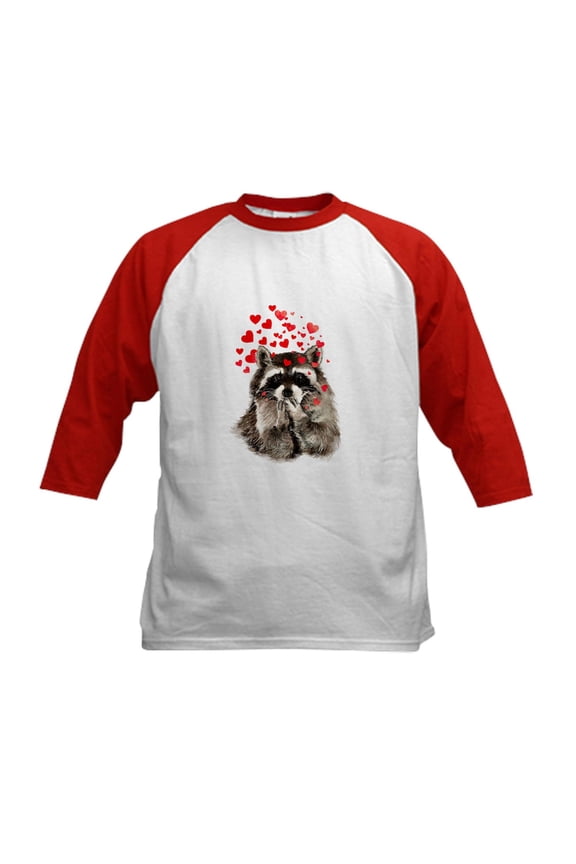 - Raccoon Blowing Kisses Cute Animal Baseball Jersey - Kids Cotton Baseball Jersey, 3/4 Sleeve Shirt