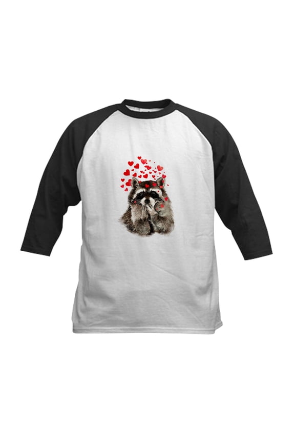 - Raccoon Blowing Kisses Cute Animal Baseball Jersey - Kids Cotton Baseball Jersey, 3/4 Sleeve Shirt