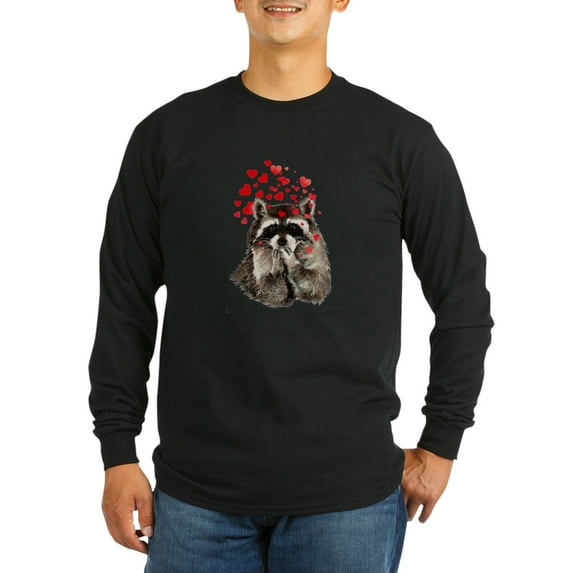 CafePress - Raccoon Blowing Kisses Cute Animal Love Long Sleev - Long Sleeve Dark T-Shirt