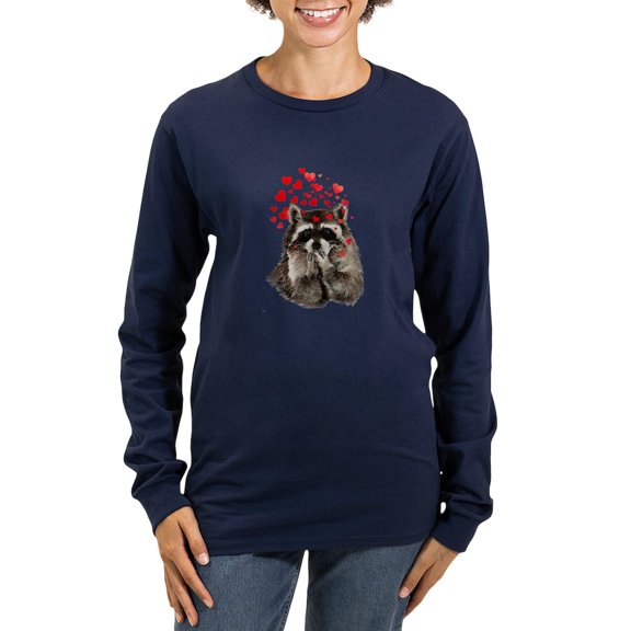CafePress - Raccoon Blowing Kisses Cute Animal Love Long Sleev - Women's Long Sleeve Graphic Tee Casual Fit