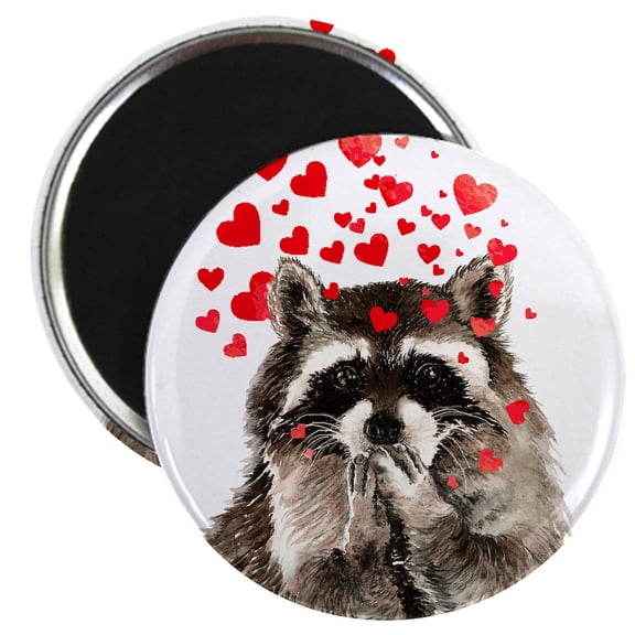 CafePress - Raccoon Blowing Kisses Cute Animal Love Magnets - 2.25" Round Magnet, Refrigerator Magnet, Button Magnet Style