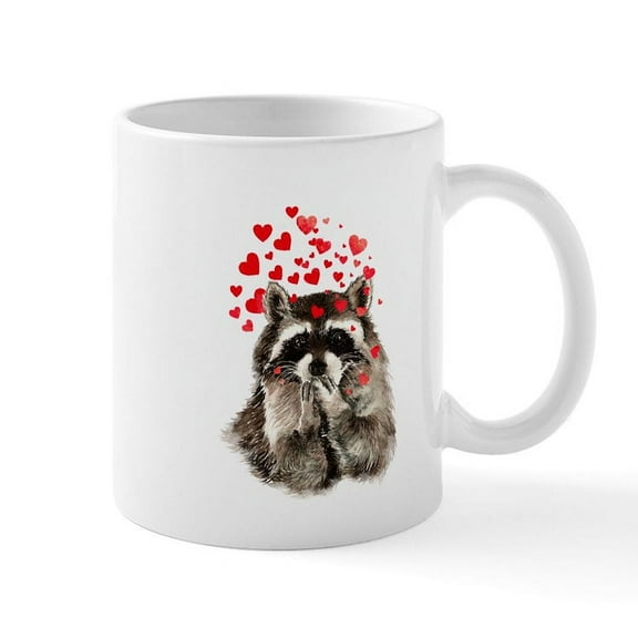 CafePress - Raccoon Blowing Kisses Cute Animal Love Mugs - 11 oz Ceramic Mug - Novelty Coffee Tea Cup