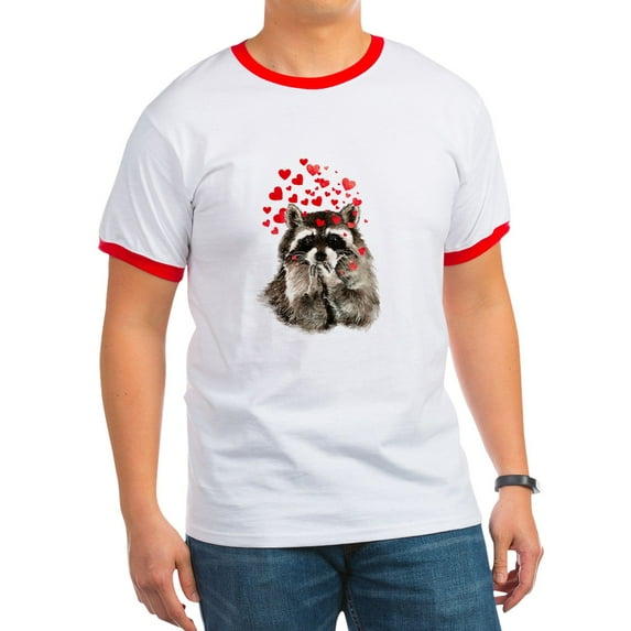 CafePress - Raccoon Blowing Kisses Cute Animal Love T Shirt - 100% Cotton Ringed T-Shirt