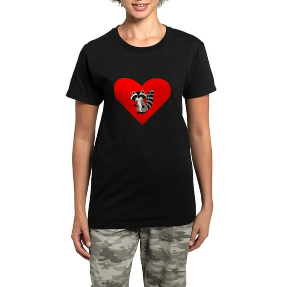 CafePress - Raccoon Heart Pajamas - Women's Short Sleeve Print T-Shirt and Pants Dark Cotton Pajama Set