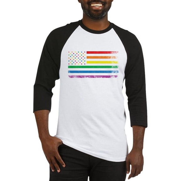 CafePress - Rainbow American Flag Baseball Jersey - Cotton Baseball Jersey, 3/4 Raglan Sleeve Shirt