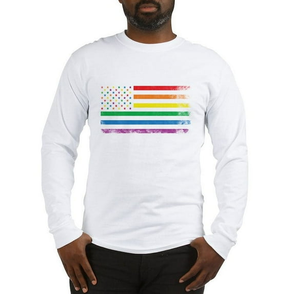 CafePress - Rainbow American Flag Long Sleeve T Shirt - Unisex Cotton Long Sleeve T-Shirt