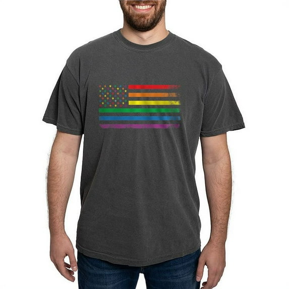 CafePress - Rainbow American Flag Men's Comfort Colors® T Shir - Mens Comfort Colors Shirt