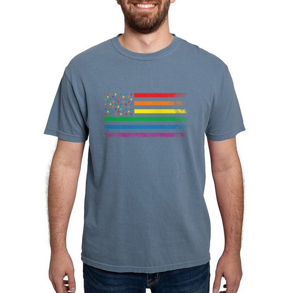 CafePress - Rainbow American Flag Men's Comfort Colors® T Shir - Mens Comfort Colors Shirt