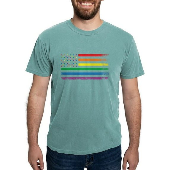 CafePress - Rainbow American Flag Men's Comfort Colors® T Shir - Mens Comfort Colors Shirt