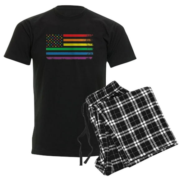 CafePress - Rainbow American Flag Pajamas - Men's Dark Loose Fit Cotton Pajama Set