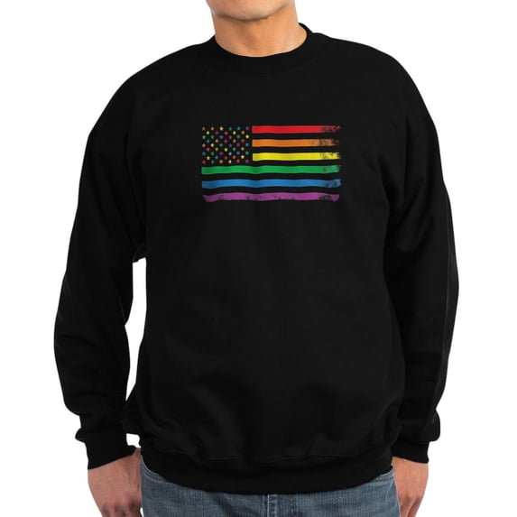 CafePress - Rainbow American Flag Sweatshirt - Classic Crew Neck Sweatshirt