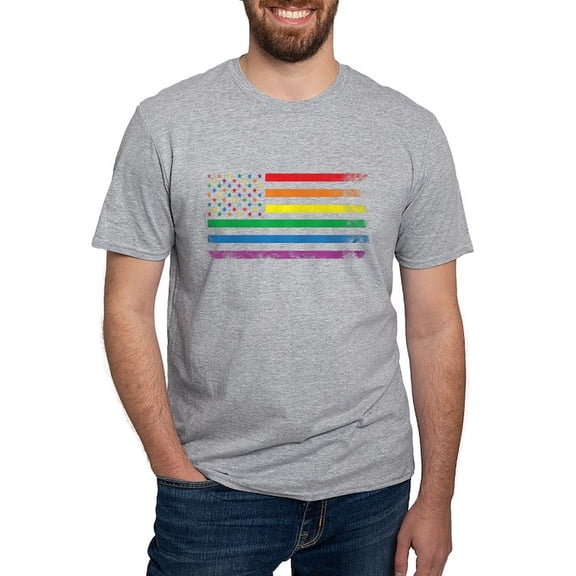 CafePress - Rainbow American Flag T Shirt - Fitted T-Shirt, Vintage Fit Soft Cotton Tee