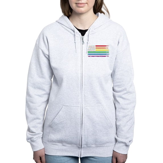 CafePress - Rainbow American Flag Zip Hoodie - Women's Zip Hoodie