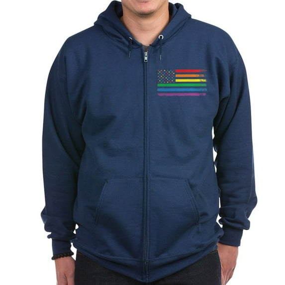 CafePress - Rainbow American Flag Zip Hoodie - Zip Hoodie, Classic Hooded Sweatshirt with Metal Zipper