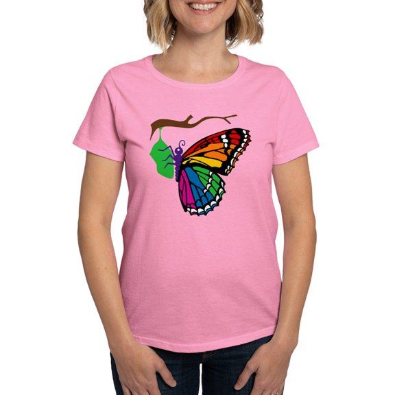 CafePress - Rainbow Butterfly Emerging From Chrysalis Women's - Women's Traditional Fit Dark T-Shirt
