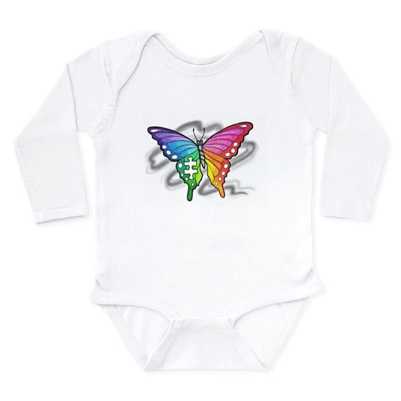 CafePress - Rainbow Butterfly With Puzzle Piece Body Suit - Long Sleeve Cotton Baby Bodysuit