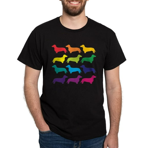 CafePress - Rainbow Dachshunds Dark T Shirt - Men's Classic Graphic Cotton T-Shirt
