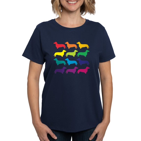 CafePress - Rainbow Dachshunds Women's Classic T Shirt - Women's Traditional Fit Dark T-Shirt