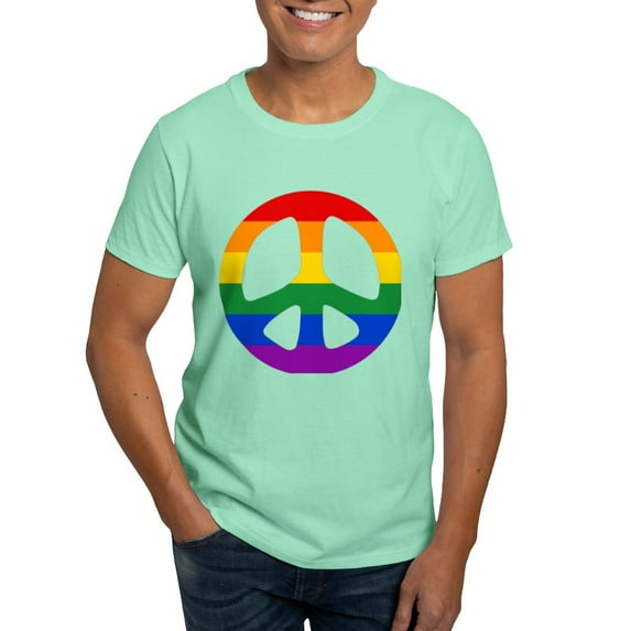 CafePress - Rainbow Flag Peace Dark T Shirt - Men's Classic Graphic Cotton T-Shirt
