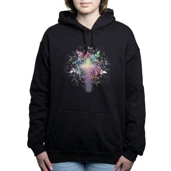 CafePress - Rainbow Floral Cross - Pullover Hoodie, Classic & Comfortable Hooded Sweatshirt