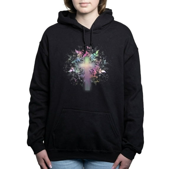 CafePress - Rainbow Floral Cross - Pullover Hoodie, Classic & Comfortable Hooded Sweatshirt