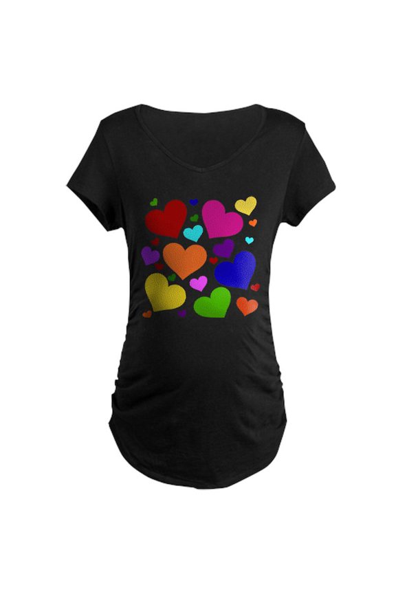 - Rainbow Hearts Maternity Dark T Shirt - Maternity Dark T-Shirt