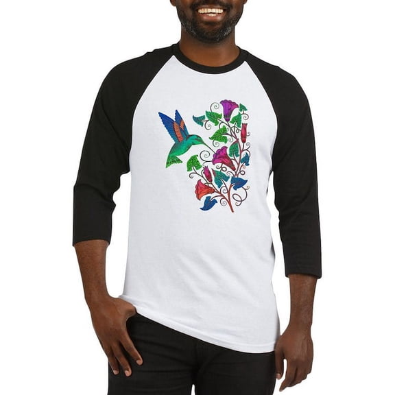 CafePress - Rainbow Hummingbird On Trumpet Vine Baseball Jerse - Cotton Baseball Jersey, 3/4 Raglan Sleeve Shirt