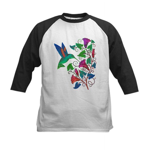 CafePress - Rainbow Hummingbird On Trumpet Vine Kids Baseball - Kids Cotton Baseball Jersey, 3/4 Sleeve Shirt