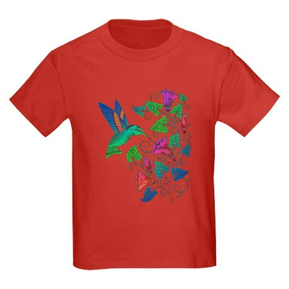 CafePress - Rainbow Hummingbird On Trumpet Vine Kids Dark T Sh - Dark T-Shirt Kids XS-XL