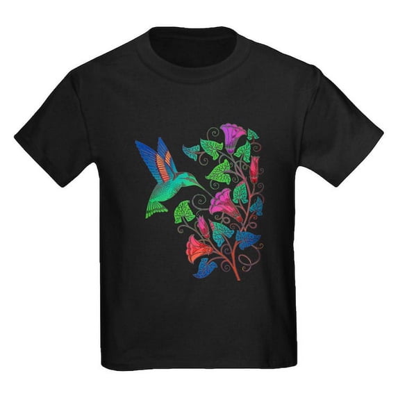 CafePress - Rainbow Hummingbird On Trumpet Vine Kids Dark T Sh - Dark T-Shirt Kids XS-XL