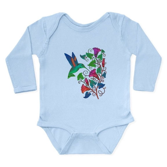 CafePress - Rainbow Hummingbird On Trumpet Vine Long Sleeve In - Long Sleeve Cotton Baby Bodysuit