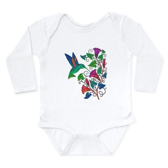 CafePress - Rainbow Hummingbird On Trumpet Vine Long Sleeve In - Long Sleeve Cotton Baby Bodysuit