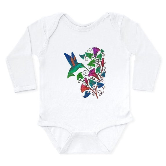 CafePress - Rainbow Hummingbird On Trumpet Vine Long Sleeve In - Long Sleeve Cotton Baby Bodysuit