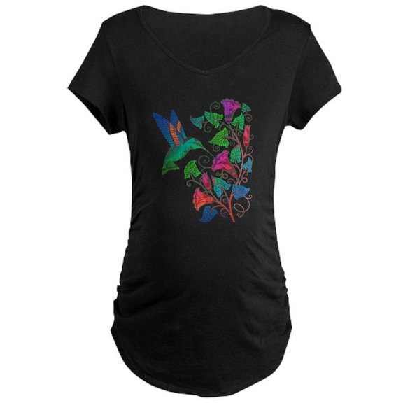 CafePress - Rainbow Hummingbird On Trumpet Vine Maternity Dark - Maternity Dark T-Shirt