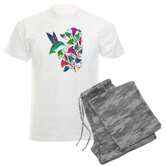 CafePress - Rainbow Hummingbird On Trumpet Vine Men's Light Pa - Men's Light Loose Fit Cotton Pajama Set