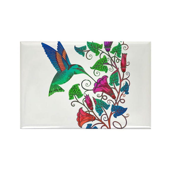 CafePress - Rainbow Hummingbird On Trumpet Vine Rectangle Magn - Rectangle Magnet, 2"x3" Refrigerator Magnet